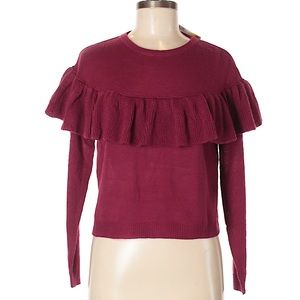 Magenta Cropped Pullover Sweater with Ruffles